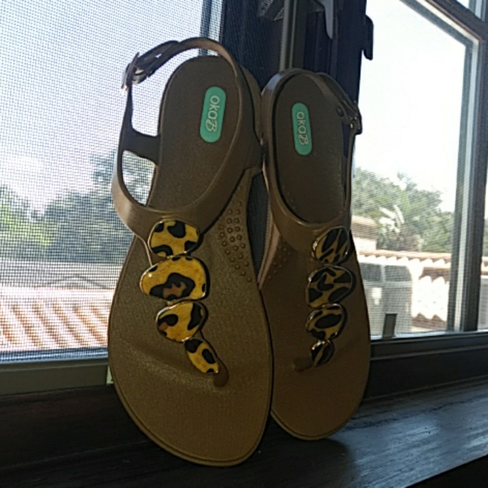 Oka.B Ladies Tan + Animal Beach Pool Sandal 38